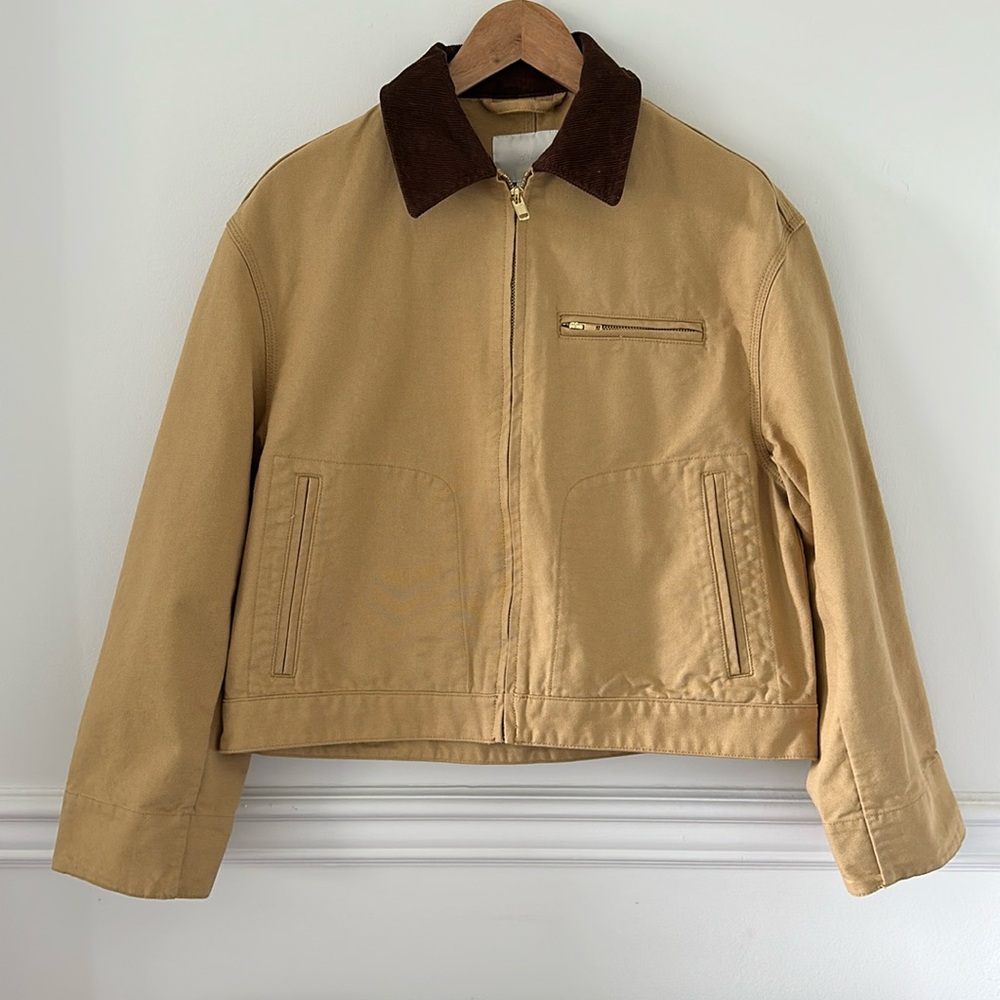 H&M CROP BARN JACKET WITH CORDUROY COLLAR